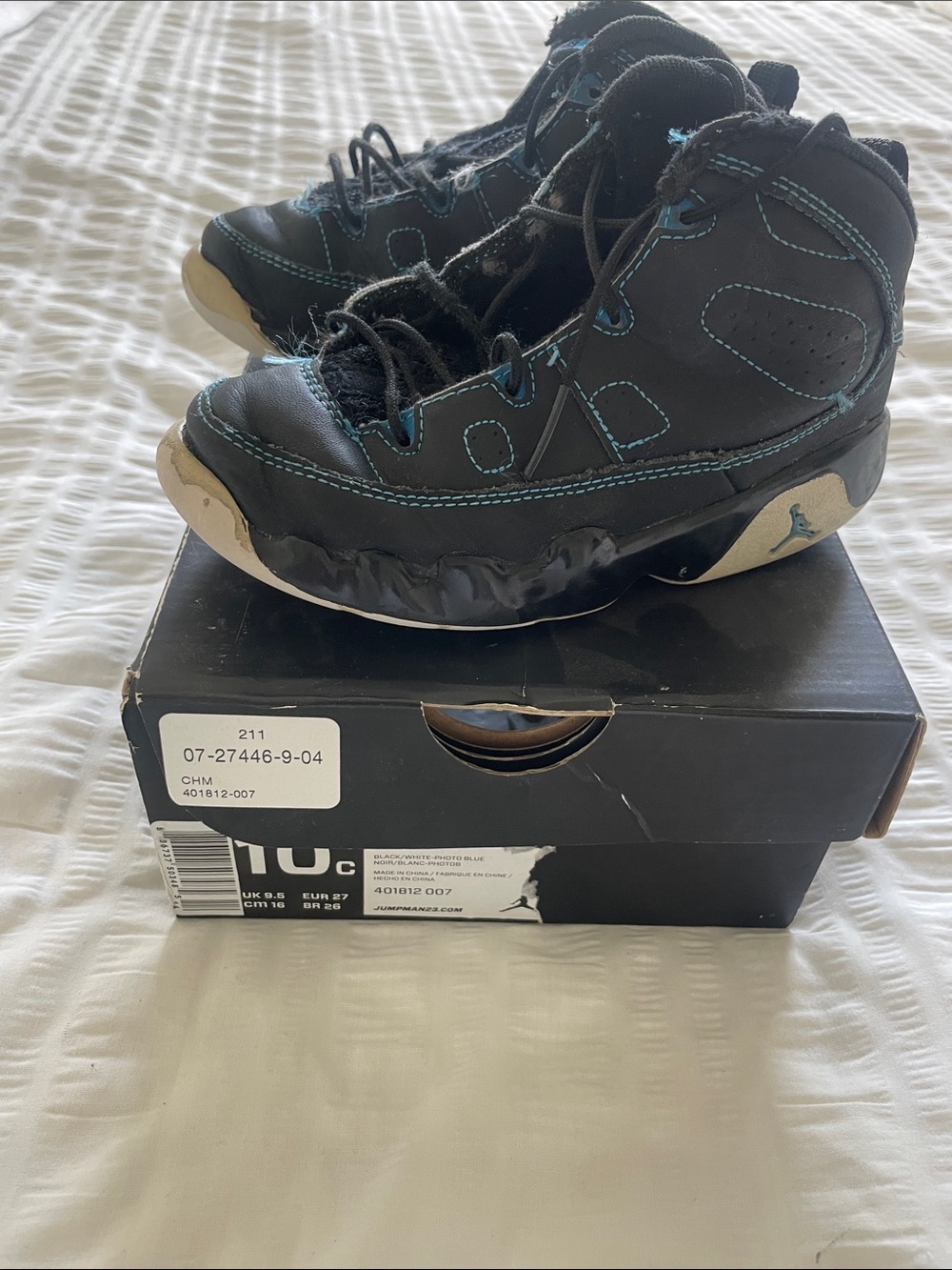 Jordan Kids Black with Teal Stitching Sneakers